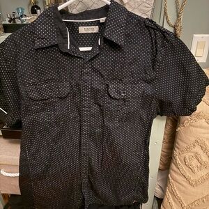 Men’s Kenneth Cole Black Short-Sleeve Button-Down with White Microdots size L